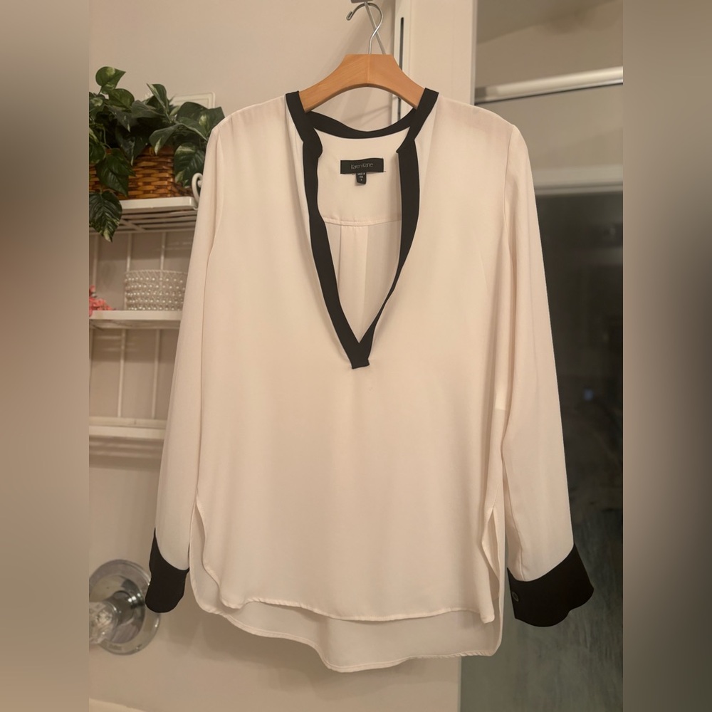 Karen Kane White Blouse with Black Trim